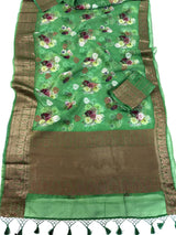 Silk Mark Certified Green Pure Banarasi Kora saree in pure banarasi kora organza silk with antique & silver zari handwoven — Kaash Collection