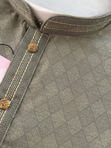 Greenish Grey men's kurta pajama in soft silk (non-pure) with designer self-weave pattern — Kaash Collection