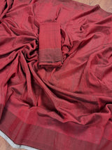 Grey and Maroon Linen Double Tone Saree with Ghicha Pallu | Bengal Sarees - Kaash
