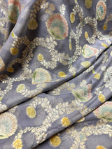 Grey and Mauve Pink Floral Jaal Pure Moonga Banarasi Silk Saree with Gold Muted Zari and Brush Paint - Kaash