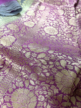 Grey and Mauve Pink Floral Jaal Pure Moonga Banarasi Silk Saree with Gold Muted Zari and Brush Paint - Kaash