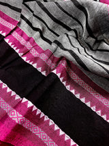 Grey Begumpuri Khaadi Striped saree in begumpuri pure khaadi cotton with stripes with temple-style borders — Kaash Collection