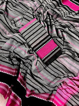 Grey Bengal Cotton Saree - Authentic Handloom Saree - Striped Saree - Kaash