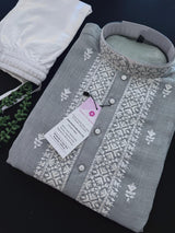 Grey Color 100 Percent Premium Cotton Kurta with Pajama - Kaash