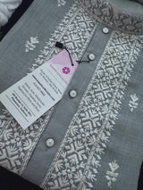 Grey Color 100 Percent Premium Cotton Kurta with Pajama - Kaash