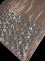 Pastel Grey Linen Silk saree in linen silk with banarasi border with floral jaal weave — Kaash Collection