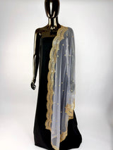 Light Grey net dupatta with zari, sequin & beads — Kaash Collection