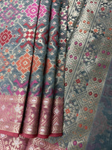 Grey Color Pure Banarasi Cotton Saree with Meenakari Resham Weave - Kaash