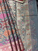 Grey Color Pure Banarasi Cotton Saree with Meenakari Resham Weave - Kaash
