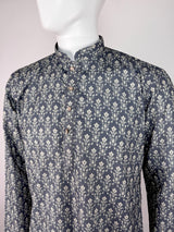 Grey Designer Party and Wedding Wear Men's Kurta with Digital Prints in Soft Butter Silk with Sequence Work - Kaash