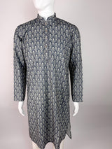 Grey Designer Party and Wedding Wear Men's Kurta with Digital Prints in Soft Butter Silk with Sequence Work - Kaash