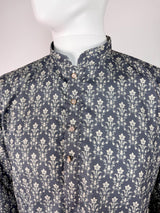 Grey Designer Party and Wedding Wear Men's Kurta with Digital Prints in Soft Butter Silk with Sequence Work - Kaash