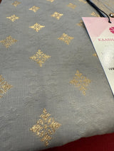 Grey with Gold Buttis men's kurta pajama in silk (non-pure) with embossed design with gold buttis — Kaash Collection