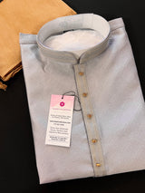 Grey Soft Silk Men Kurta Pajama with Self Design material | Men Ethnic Wear | Wedding Kurta for Men | Grey Color Kurta | Kurta Store in USA - Kaash