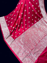 Handloom Banarasi Mashru Silk Saree | Deep Magenta Pink, Gold Zari Weave, Party Wear - Kaash