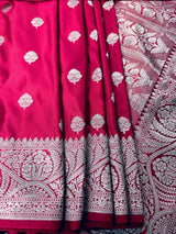Handloom Banarasi Mashru Silk Saree | Deep Magenta Pink, Gold Zari Weave, Party Wear - Kaash