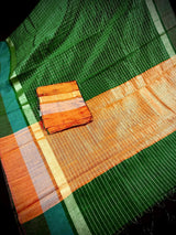 Handloom Bottle Green Color Pure Raw Silk Saree with Zari Weaving | SILK MARK CERTIFIED - Kaash