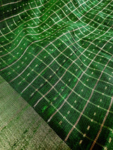 Handloom Bottle Green Color Pure Raw Silk Saree with Zari Weaving | SILK MARK CERTIFIED - Kaash