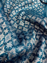 Peacock Blue Linen Silk saree in linen silk with silver zari buttis with grand border — Kaash Collection