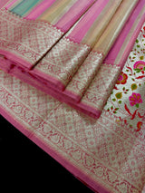 Muave Pink with Multi-Color Stripes Banarasi saree in banarasi organza silk (kora) with paithani pallu with banarasi floral jaal border — Kaash Collection