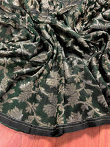 Bottle Green Linen Jamdani saree in jamdani linen with muted gold zari jamdani weave — Kaash Collection