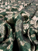 Handmade Bottle Green Color Linen Jamdani Saree with Muted Gold Zari Weave - No Blouse - Kaash