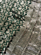 Handmade Bottle Green Color Linen Jamdani Saree with Muted Gold Zari Weave - No Blouse - Kaash
