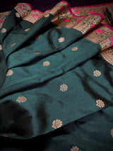Handmade Bottle Green Color Soft Banarasi Silk Saree - Kaash
