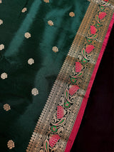 Handmade Bottle Green Color Soft Banarasi Silk Saree - Kaash