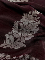 Handmade Chocolate Brown Color Saree in Linen Silk with Sliver Zari Weave - Kaash