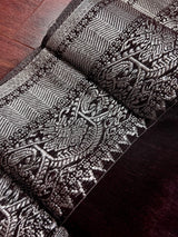 Handmade Chocolate Brown Color Saree in Linen Silk with Sliver Zari Weave - Kaash