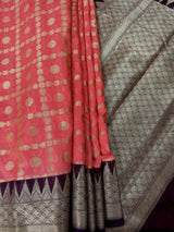 Coral & Purple Banarasi saree in banarasi semi silk with zari weaving (dyeable) — Kaash Collection