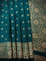 Dark Teal Green Banarasi saree in soft silk with muted gold resham zari weave — Kaash Collection