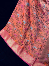 Handmade Deep Peach Color Banarasi Atlifi Saree with Antique Zari Weave Work - Kaash