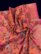 Handmade Deep Peach Color Banarasi Atlifi Saree with Antique Zari Weave Work - Kaash
