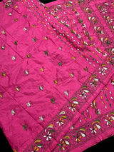 Deep Pink hand Kantha stitch saree on Bangalori silk — Kaash Collection