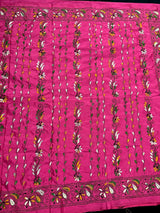 Deep Pink hand Kantha stitch saree on Bangalori silk — Kaash Collection