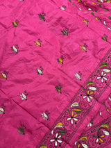 Deep Pink hand Kantha stitch saree on Bangalori silk — Kaash Collection