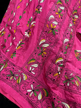 Deep Pink hand Kantha stitch saree on Bangalori silk — Kaash Collection