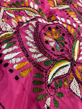 Deep Pink hand Kantha stitch saree on Bangalori silk — Kaash Collection