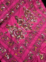 Deep Pink hand Kantha stitch saree on Bangalori silk — Kaash Collection
