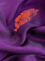 Handmade Eggplant Purple Color Saree in Linen Jamdani Saree with Copper Zari Weave - Kaash