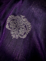 Handmade Eggplant Purple Color Saree in Linen Silk with Sliver Zari Weave - Kaash