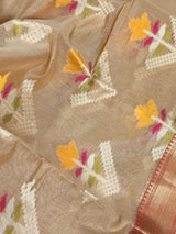Handmade Gold Beige Banarasi Cotton Silk with Meenakari Flowers - Kaash