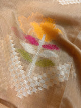 Handmade Gold Beige Banarasi Cotton Silk with Meenakari Flowers - Kaash