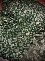 Green Linen Jamdani saree in linen jamdani with muted gold zari weave on linen jamdani — Kaash Collection