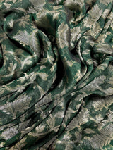 Green Linen Jamdani saree in linen jamdani with muted gold zari weave on linen jamdani — Kaash Collection