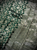 Green Linen Jamdani saree in linen jamdani with muted gold zari weave on linen jamdani — Kaash Collection