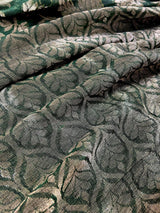 Green Linen Jamdani saree in linen jamdani with muted gold zari weave on linen jamdani — Kaash Collection