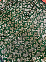 Handmade Green Color Linen Jamdani Saree with Muted Gold Zari Weave - Kaash